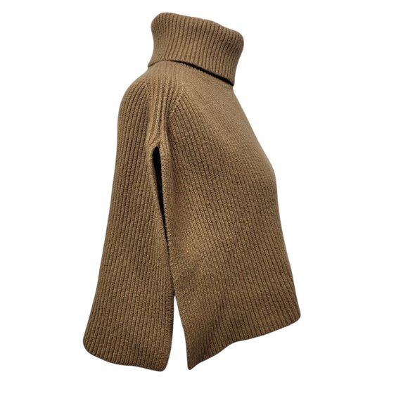 Cecile Wang Women’s Brown Ribbed Turtleneck Cropped Poncho One Size - Picture 3 of 7